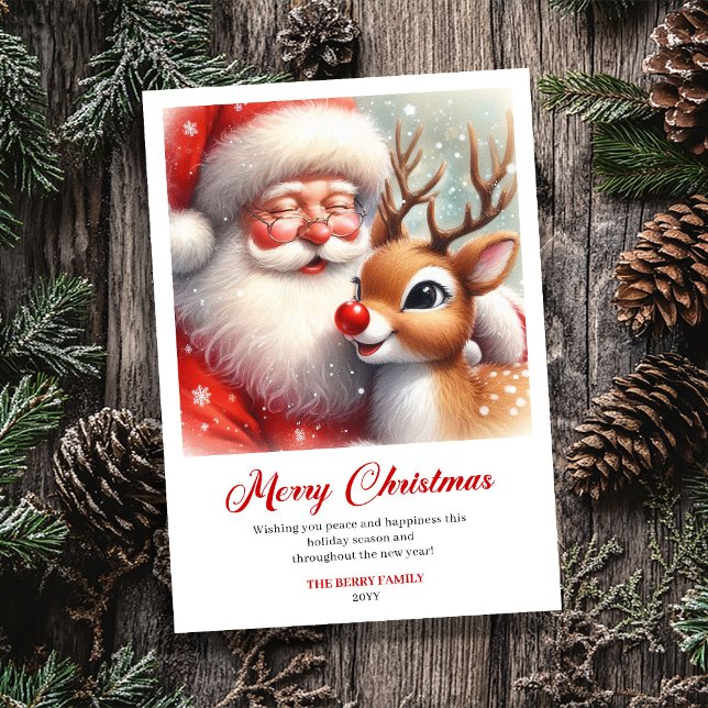 Beloved Santa And Rudolph Classic Christmas Card (Beloved Santa And Rudolph Classic Christmas Greeting)