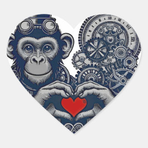 Beloved steampunk monkey with red heart sticker