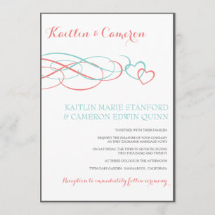 Beloved (Tiffany, Coral & Grey) Wedding Invites