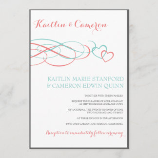 Beloved (Tiffany, Coral & Grey) Wedding Invites
