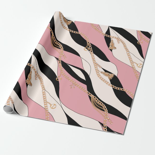 belt chains gold illustration pattern seamless tex wrapping paper (Unrolled)