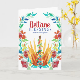 Beltane Blessings Colourful Floral Fire & Maypole Card