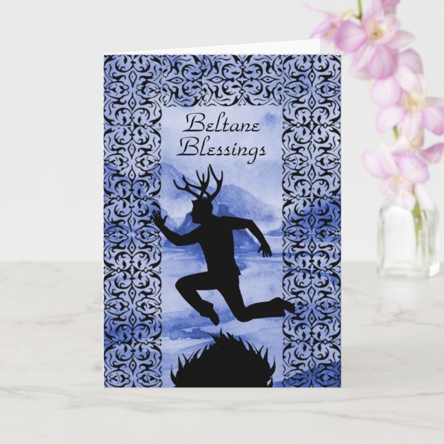 Beltane Blessings Purple Horned Man Silhouette Card (Orchid)
