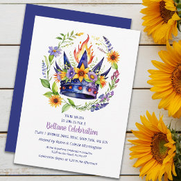 Beltane Fire Crown Summer Floral Sabbat Party Invitation