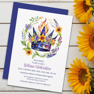 Beltane Fire Crown Summer Floral Sabbat Party Invitation