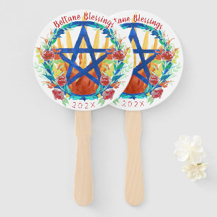 Beltane Fire Summer Flower Pentacle Wicca Sabbat Hand Fan