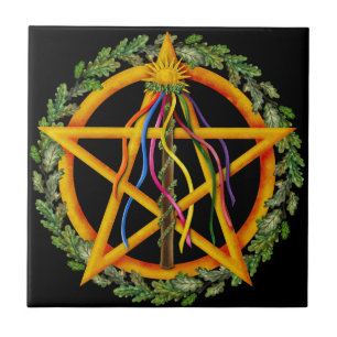 Beltane Maypole & Oak Leaves   Wiccan Altar Tile