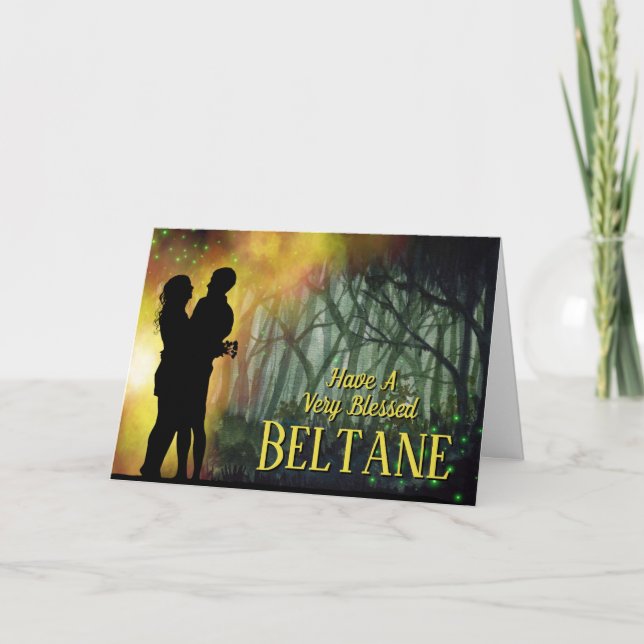 Beltane Night Couple in the Forest Holiday Card (Front)