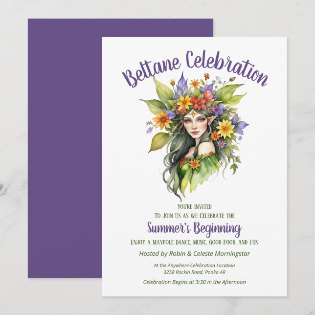 Beltane Summer Fairy Floral Sabbat Party Invitation (Front/Back)