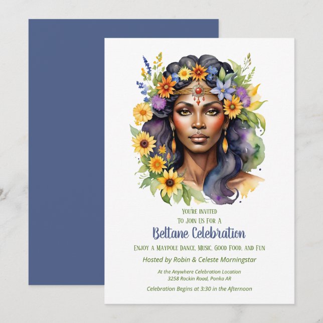 Beltane Summer Goddess Floral Sabbat Party Invitation (Front/Back)