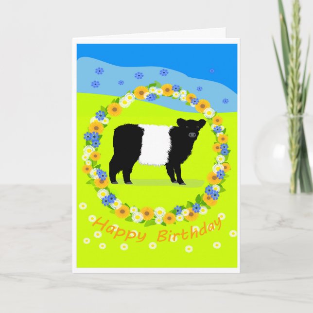 Belted Galloway calf birthday card (Front)