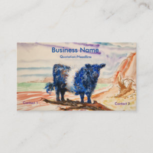 Belted Galloway Cow Beach Painting Business Card