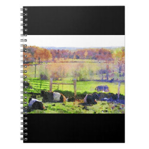 Belted Galloway cow herd resting watercolour paint Notebook
