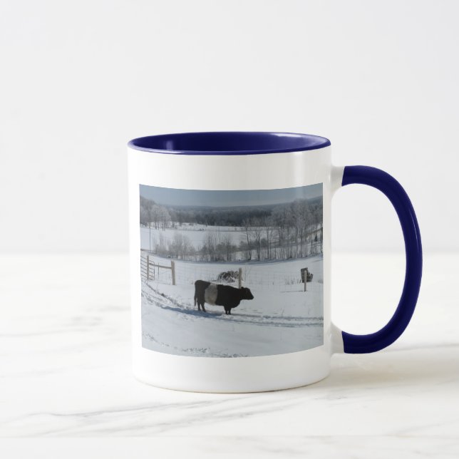 Belted Galloway Cow in a Beautiful Snowy Landscape Mug (Right)