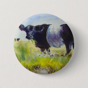 Belted Galloway Cow Painting 6 Cm Round Badge