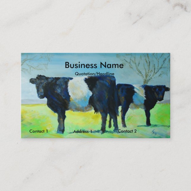 Belted Galloway Cows Painting Business Cards (Front)
