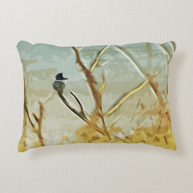 Belted Kingfisher at Rivers Edge Abstract Decorative Cushion (Front)