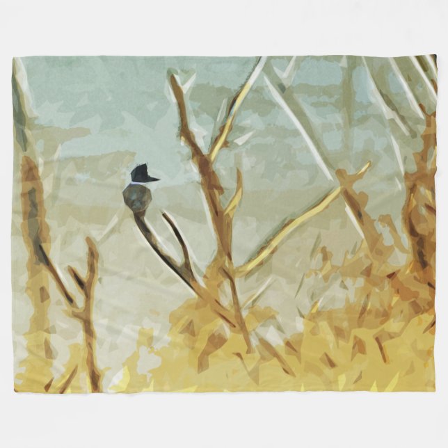 Belted Kingfisher at Rivers Edge Abstract Fleece Blanket (Front (Horizontal))