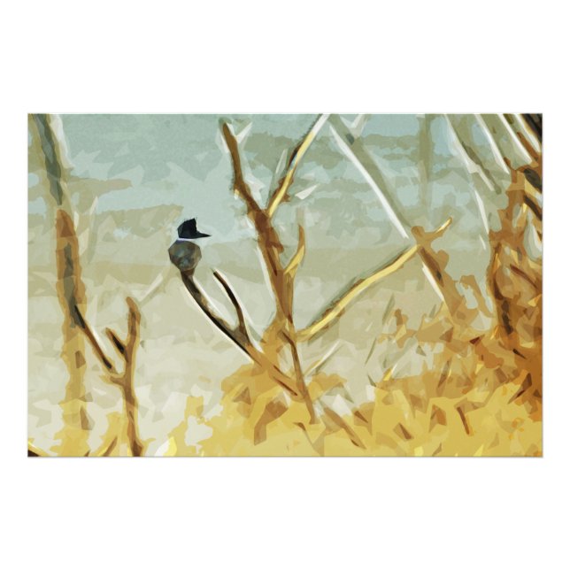 Belted Kingfisher at Rivers Edge Abstract Photo Print (Front)