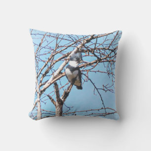 Belted Kingfisher in Tree Branches Stylised Bird Cushion
