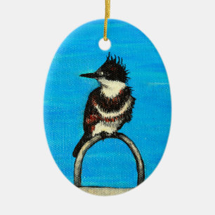 Belted Kingfisher Painting Ceramic Ornament