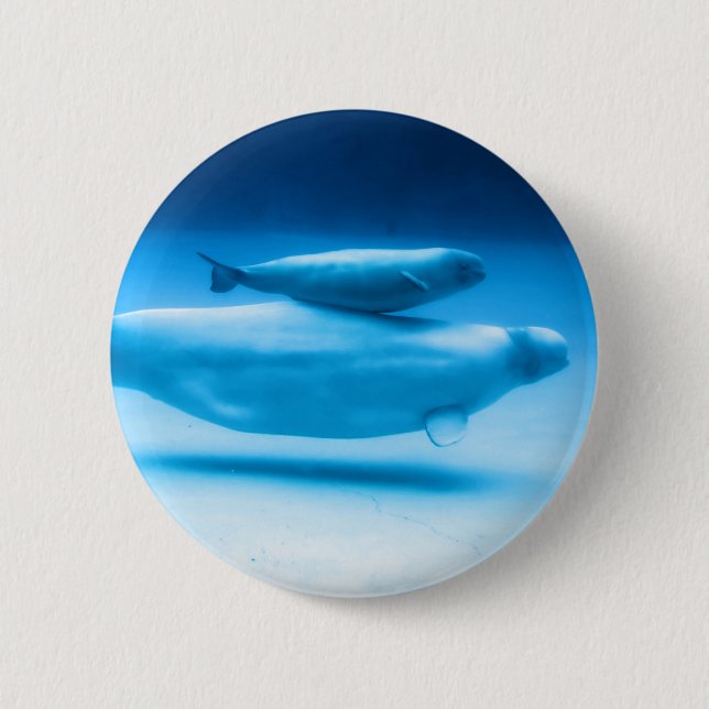 Beluga Mother and Baby 6 Cm Round Badge (Front)