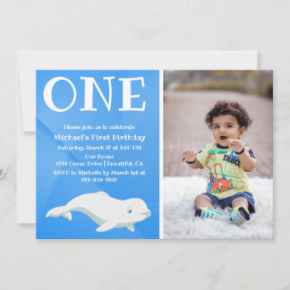 Beluga Whale Arctic Ocean Photo First Birthday Invitation