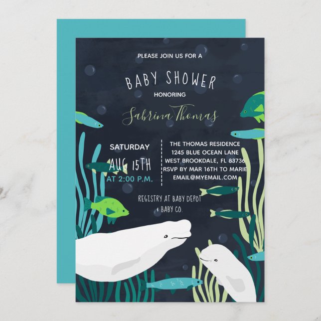 Beluga Whale Baby Shower Invitation (Front/Back)
