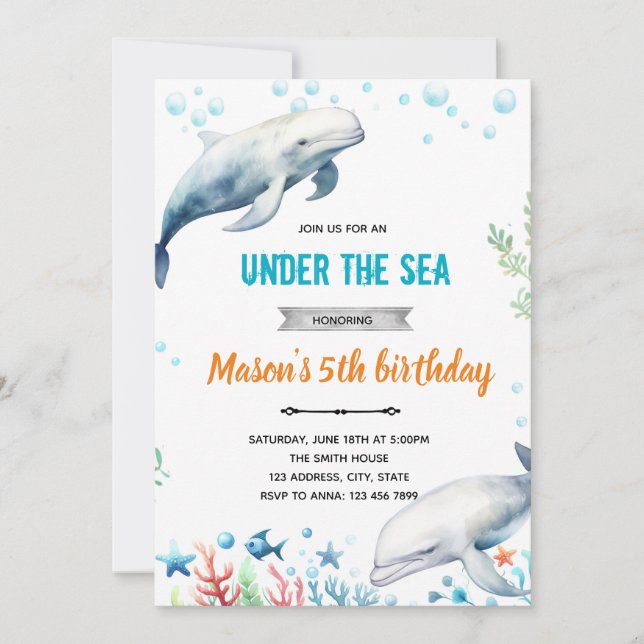 Beluga Whale birthday invitation (Front)