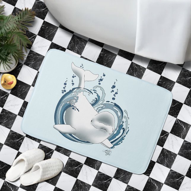 Beluga Whale Blue Bath Mat (Creator Uploaded)