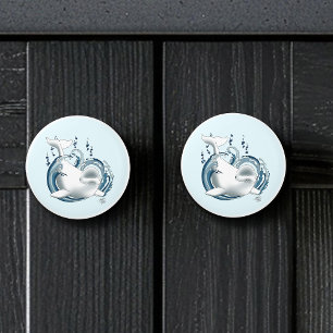 Beluga Whale Blue Ceramic Knob