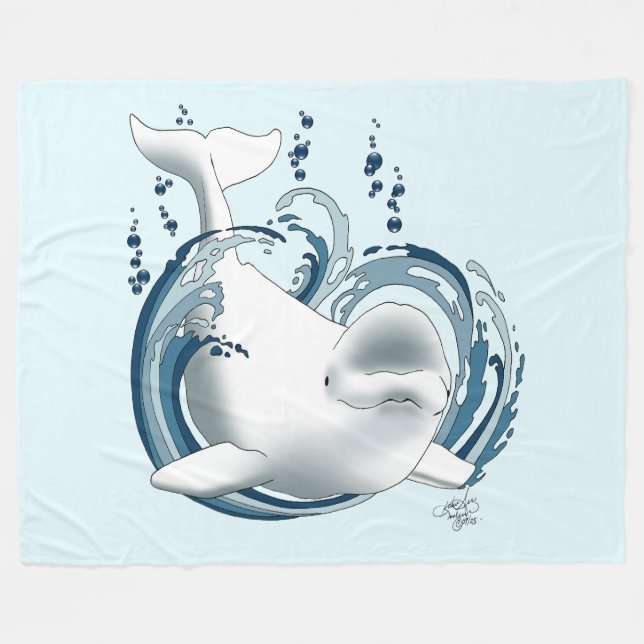 Beluga Whale Blue Fleece Blanket (Front (Horizontal))