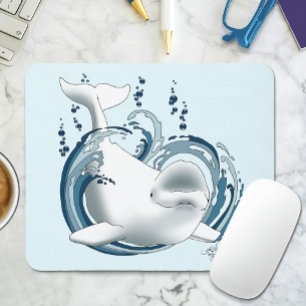 Beluga Whale Blue Mouse Pad