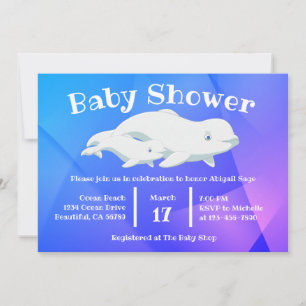 Beluga Whale Blue, Pink Arctic Ocean Baby Shower Invitation