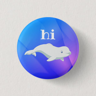 Beluga Whale Blue, Pink, Purple Arctic Ocean 3 Cm Round Badge