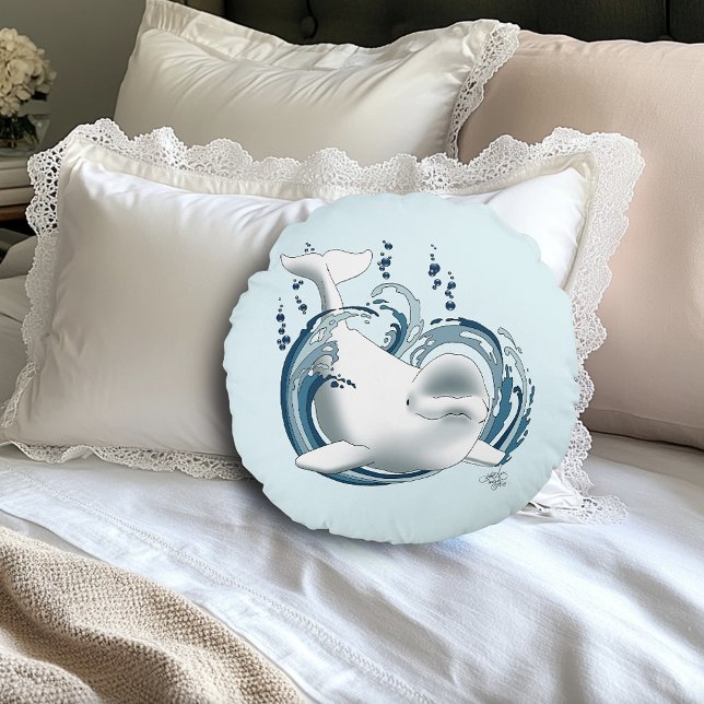 Beluga Whale Blue Round Cushion (Creator Uploaded)