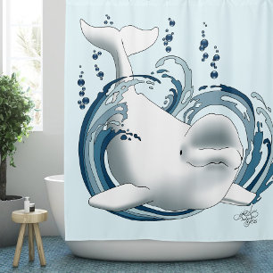 Beluga Whale Blue Shower Curtain
