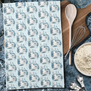 Beluga Whale Blue Tea Towel