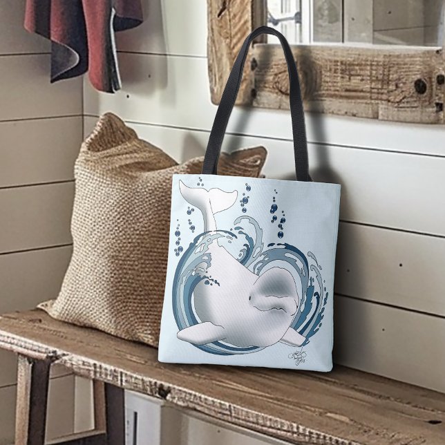 Beluga Whale Blue Tote Bag (Creator Uploaded)