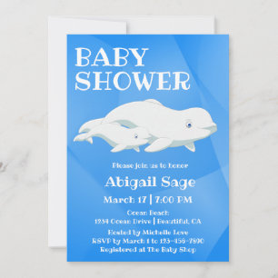 Beluga Whale Blue, White Arctic Ocean Baby Shower Invitation