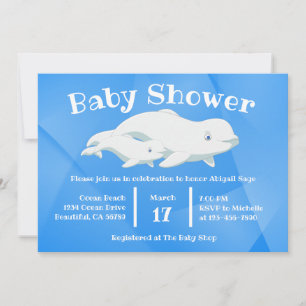 Beluga Whale Blue, White Arctic Ocean Baby Shower Invitation