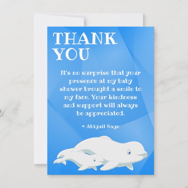 Beluga Whale Blue, White Arctic Ocean Baby Shower Thank You Card (Front)