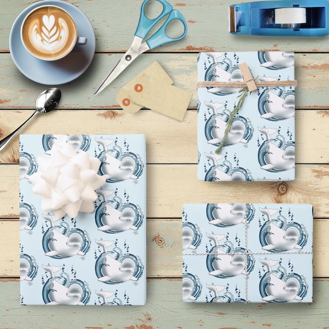 Beluga Whale Blue Wrapping Paper Sheet (Creator Uploaded)