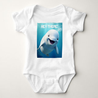 Beluga Whale Cartoon Blue Green Arctic Ocean Baby Bodysuit