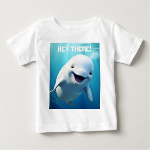 Beluga Whale Cartoon Blue Green Arctic Ocean  Baby T-Shirt