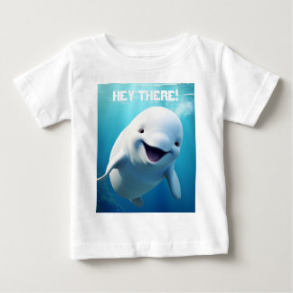 Beluga Whale Cartoon Blue Green Arctic Ocean  Baby T-Shirt