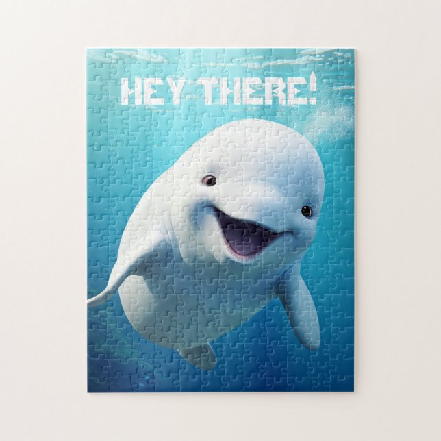 Beluga Whale Cartoon Blue Green Arctic Ocean  Jigsaw Puzzle (Vertical)