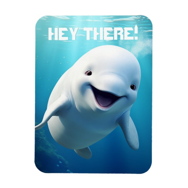 Beluga Whale Cartoon Blue Green Arctic Ocean  Magnet (Vertical)