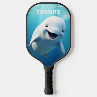 Beluga Whale Cartoon Blue Green Arctic Ocean  Pickleball Paddle