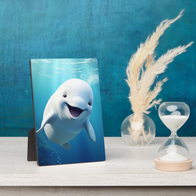 Beluga Whale Cartoon Blue Green Arctic Ocean  Plaque (Side)